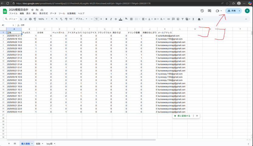 Google spread sheet 1